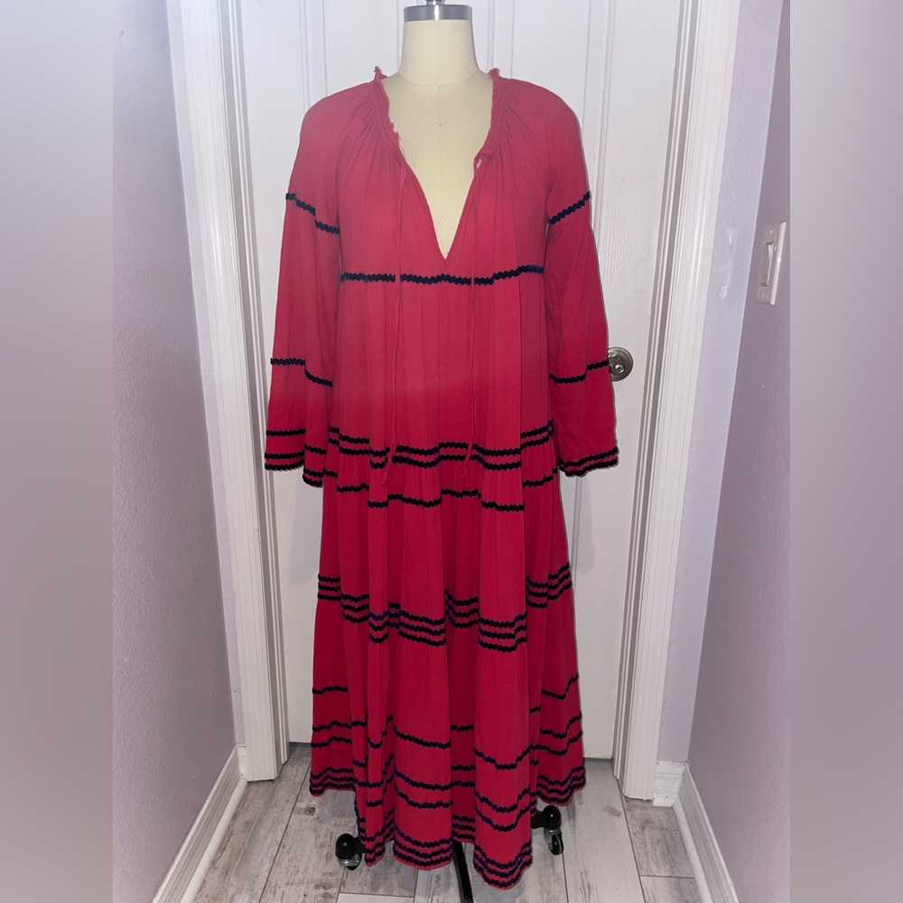 9 Seed “Majorca” Red/Blue Ric Rac Trim Maxi Dress - Picture 2 of 3